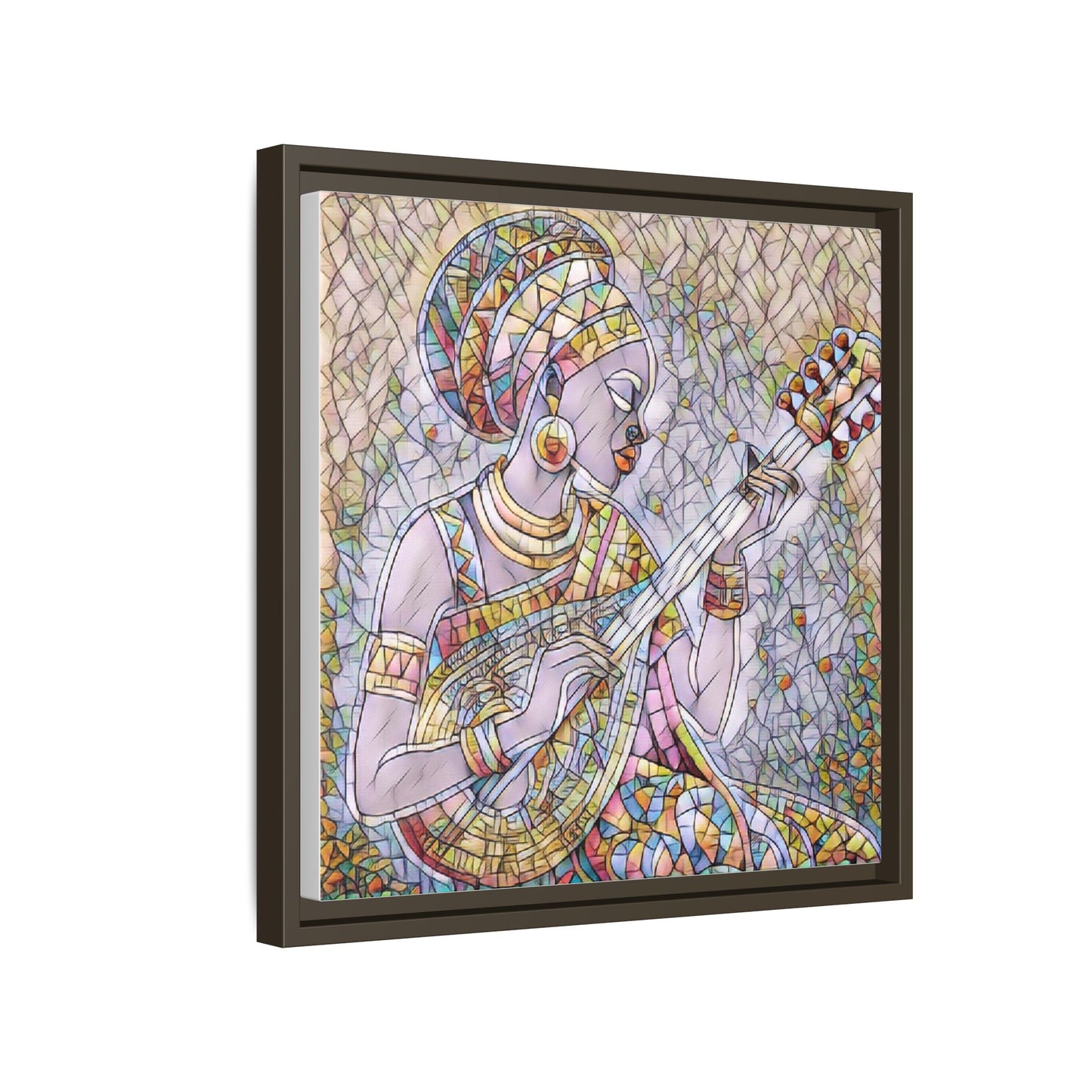 Framed Canvas Art — Colorful African Woman Playing Lute (Matte Multi‑Color)
