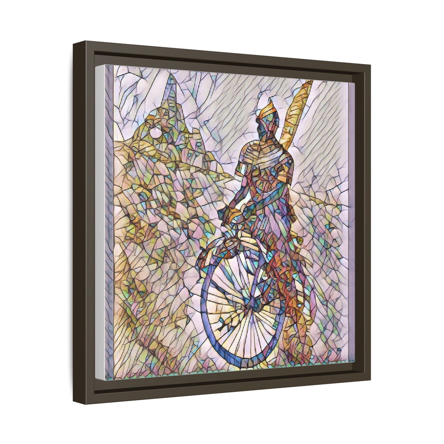 Cyclist Stained Glass Art Print — Framed Matte Canvas