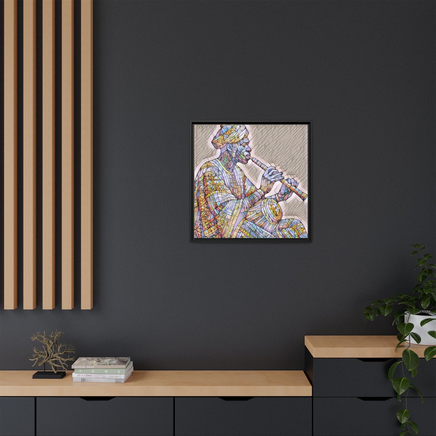 Framed Canvas Art — Colorful Middle Eastern Flute Player Print