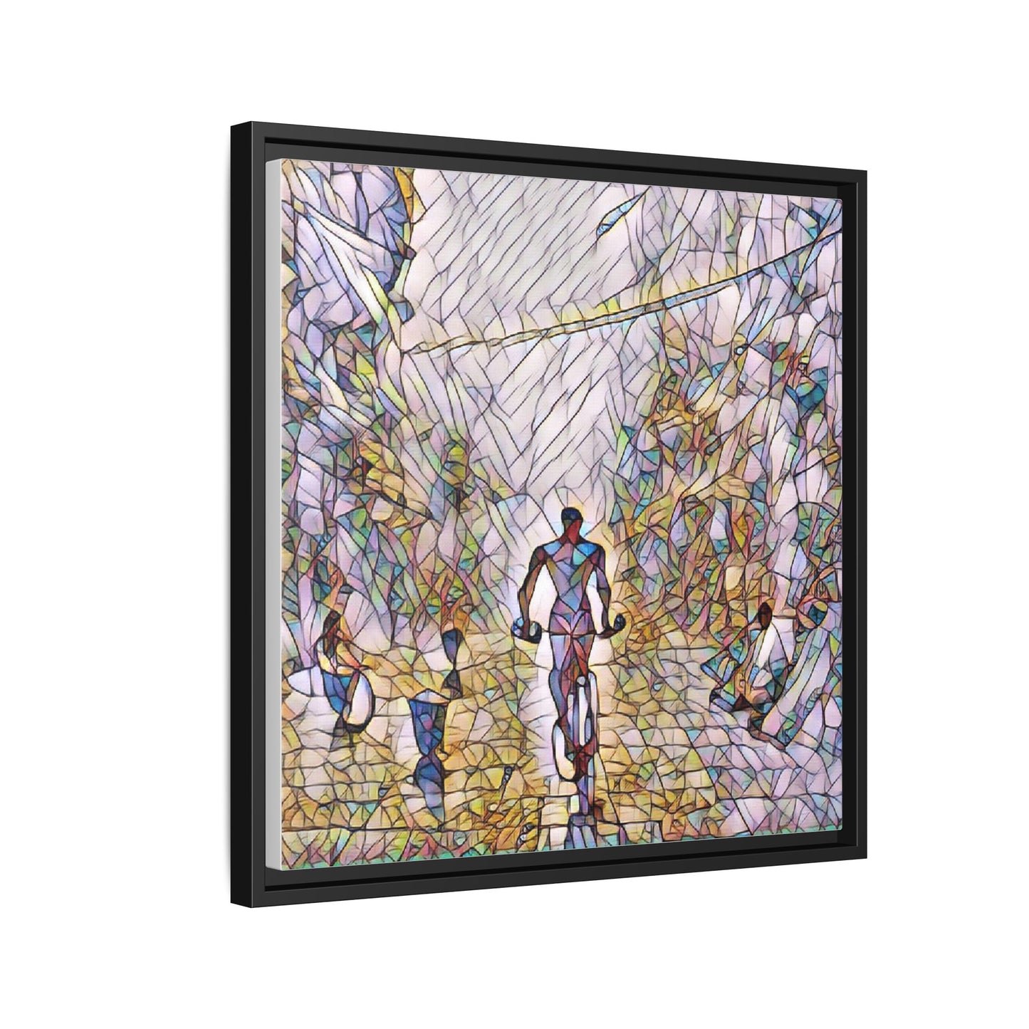 Cyclist Stained-Glass Matte Canvas Framed Wall Art