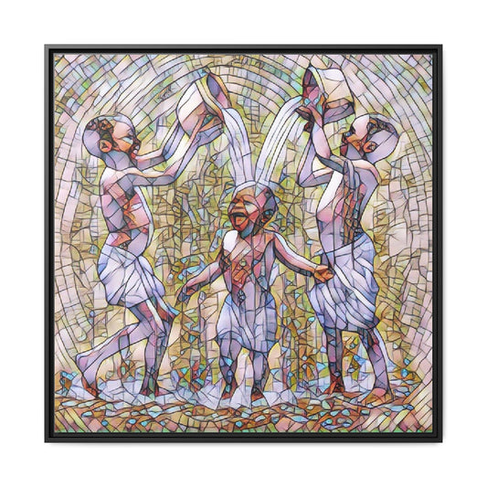 Framed Matte Canvas Art – Joyful Water Dance Family Stained-Glass Print