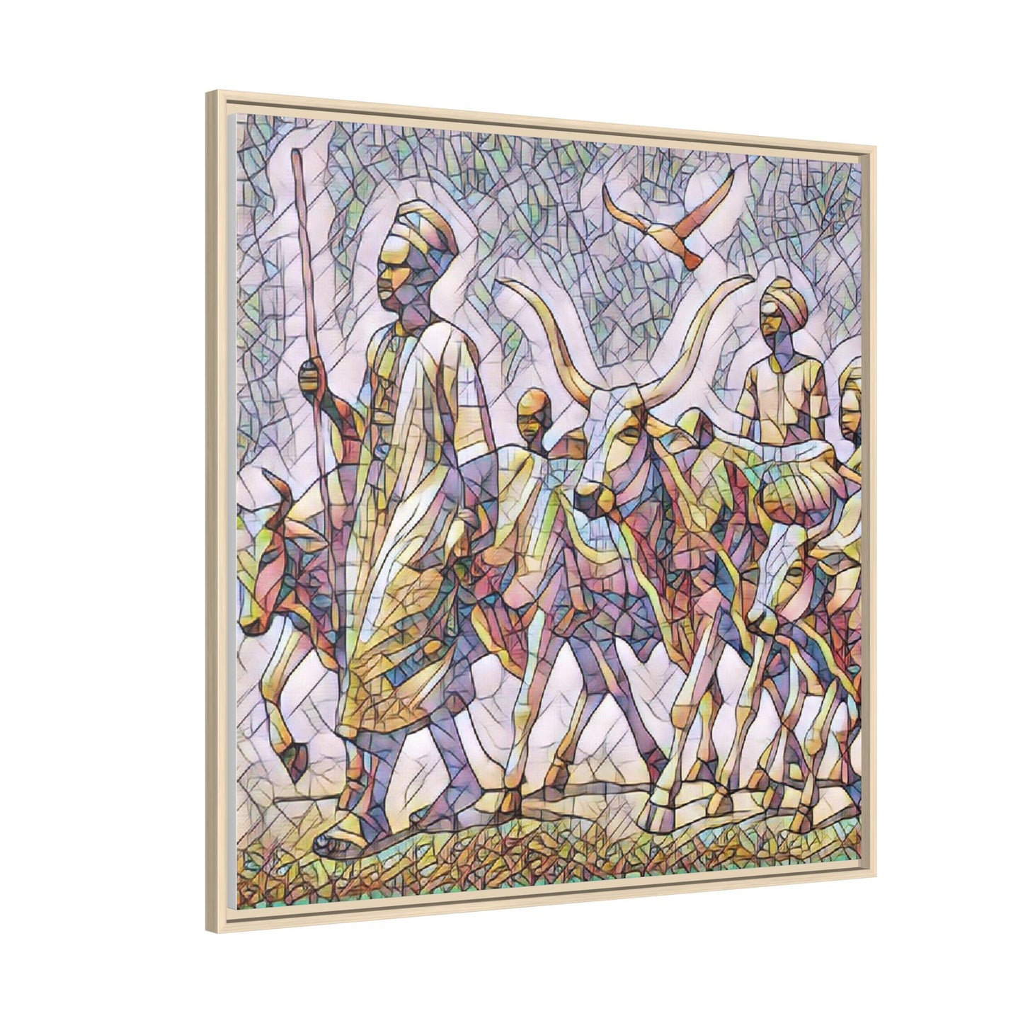 Framed Matte Canvas: Colorful African Herdsmen Art Print