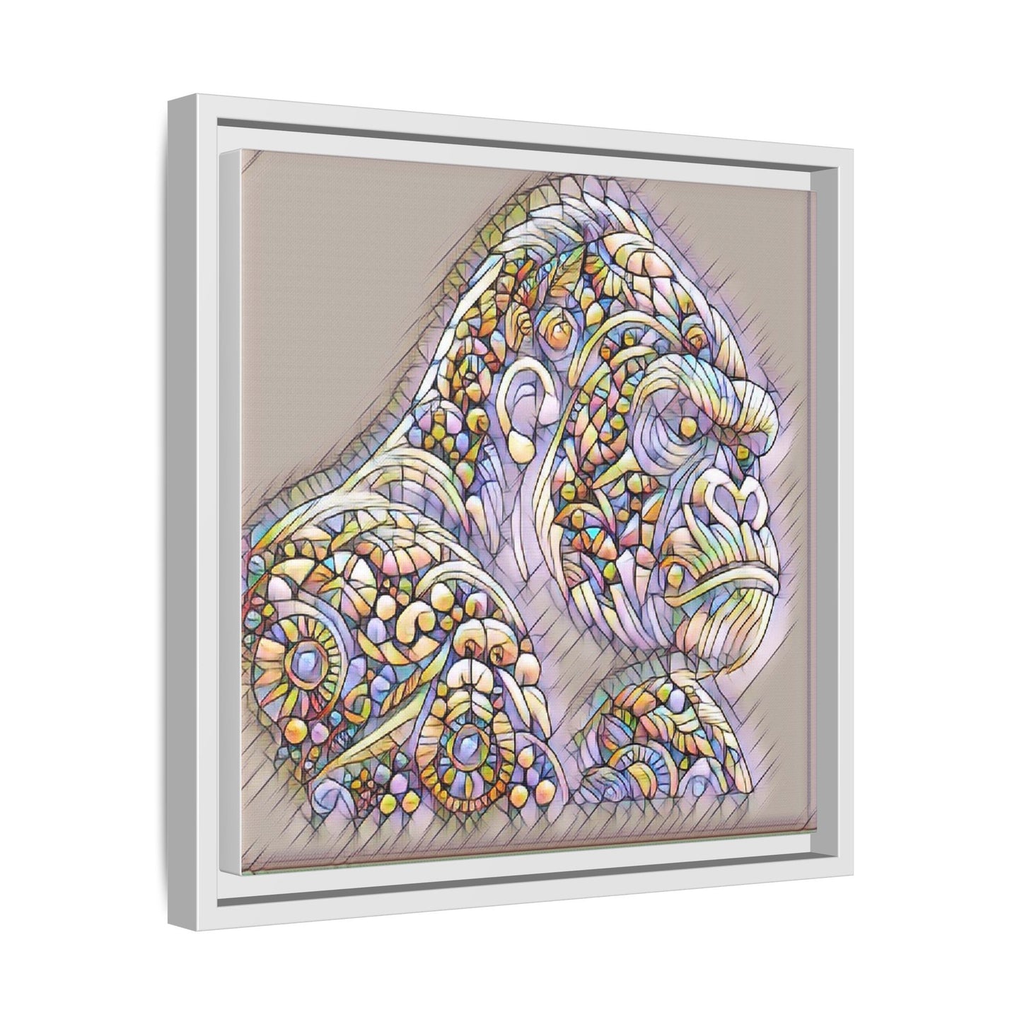 Colorful Ornate Gorilla Matte Canvas Framed Wall Art