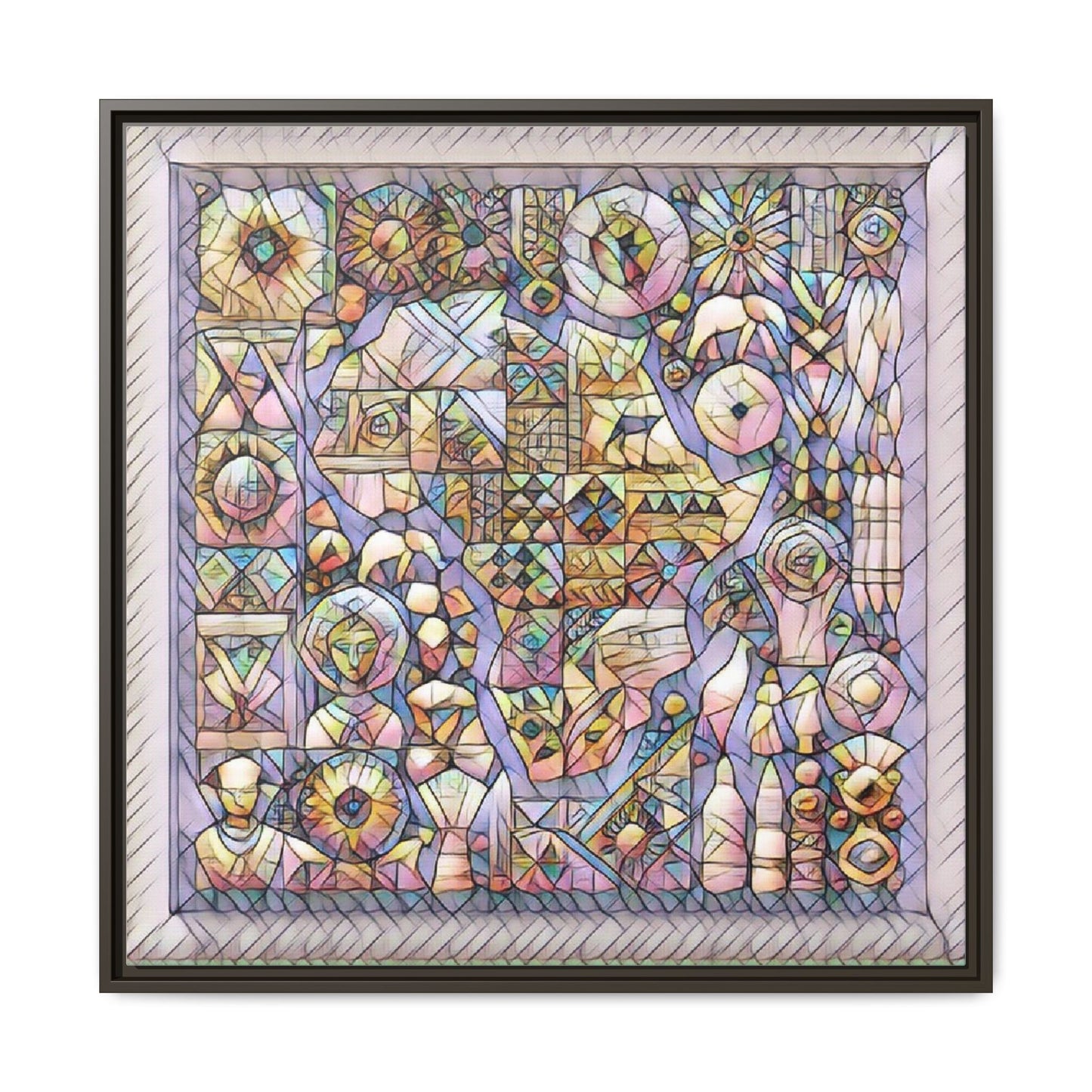 Framed Abstract Mosaic Matte Canvas Art — Pastel Geometric Wall Decor