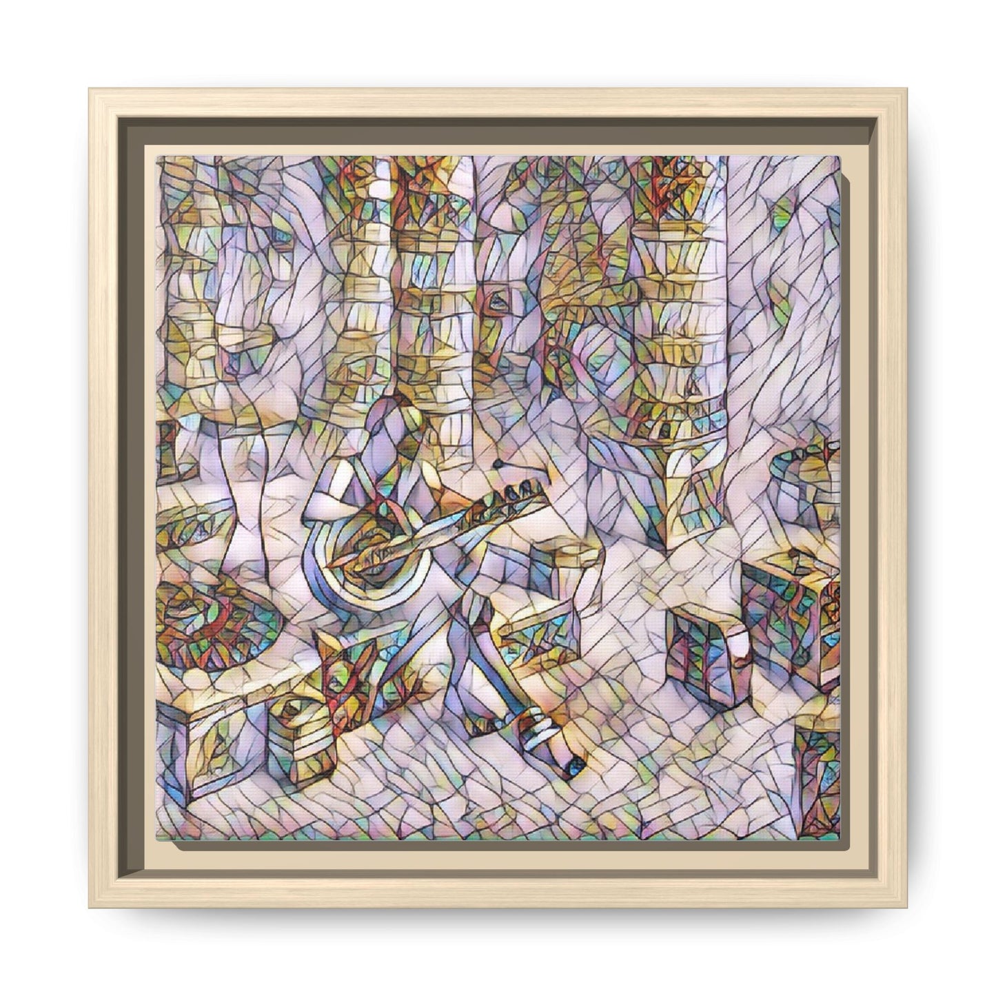 Framed Matte Canvas Art - Abstract Guitarist in Colorful Mosaic