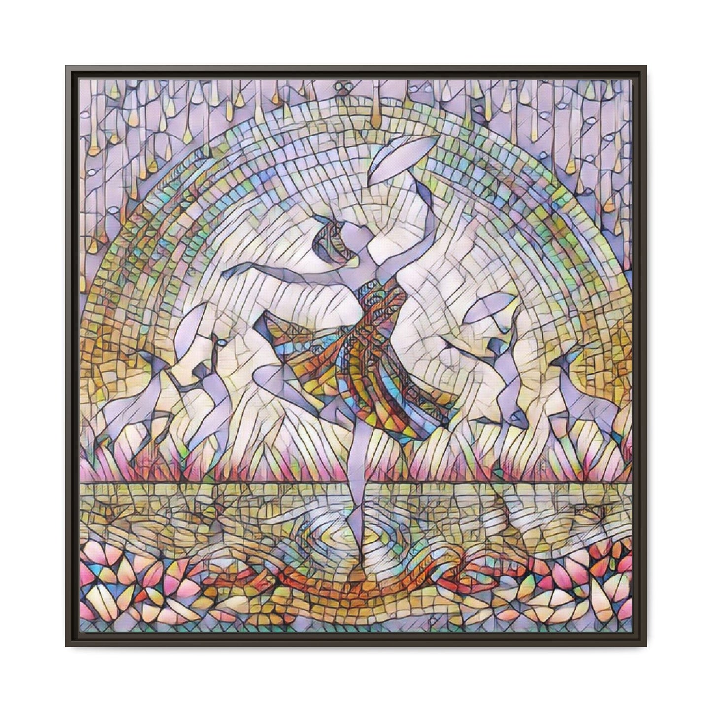 Stained Glass Ballerina Framed Canvas Art — Dancer Mosaic Wall Decor
