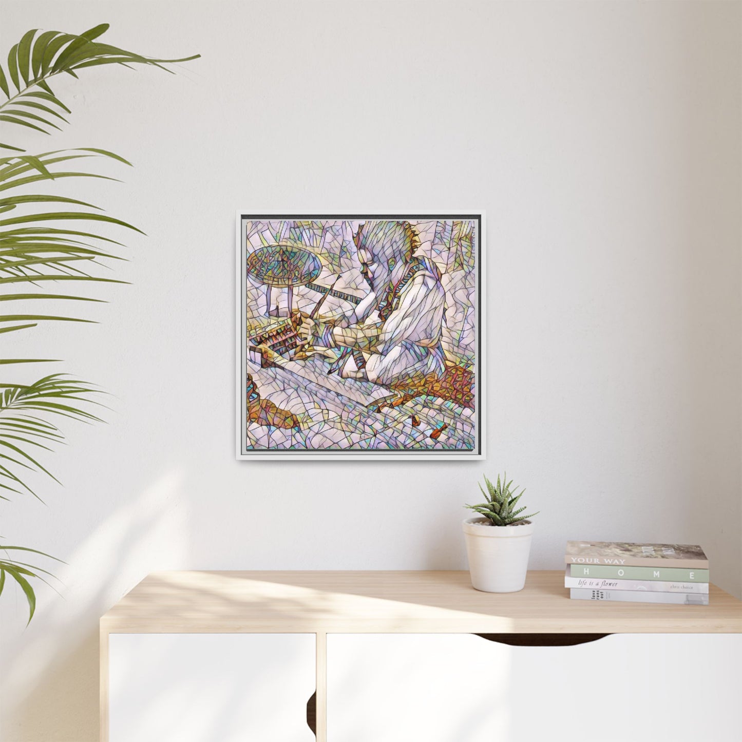 Framed Matte Canvas — Abstract Drummer Mosaic Wall Art