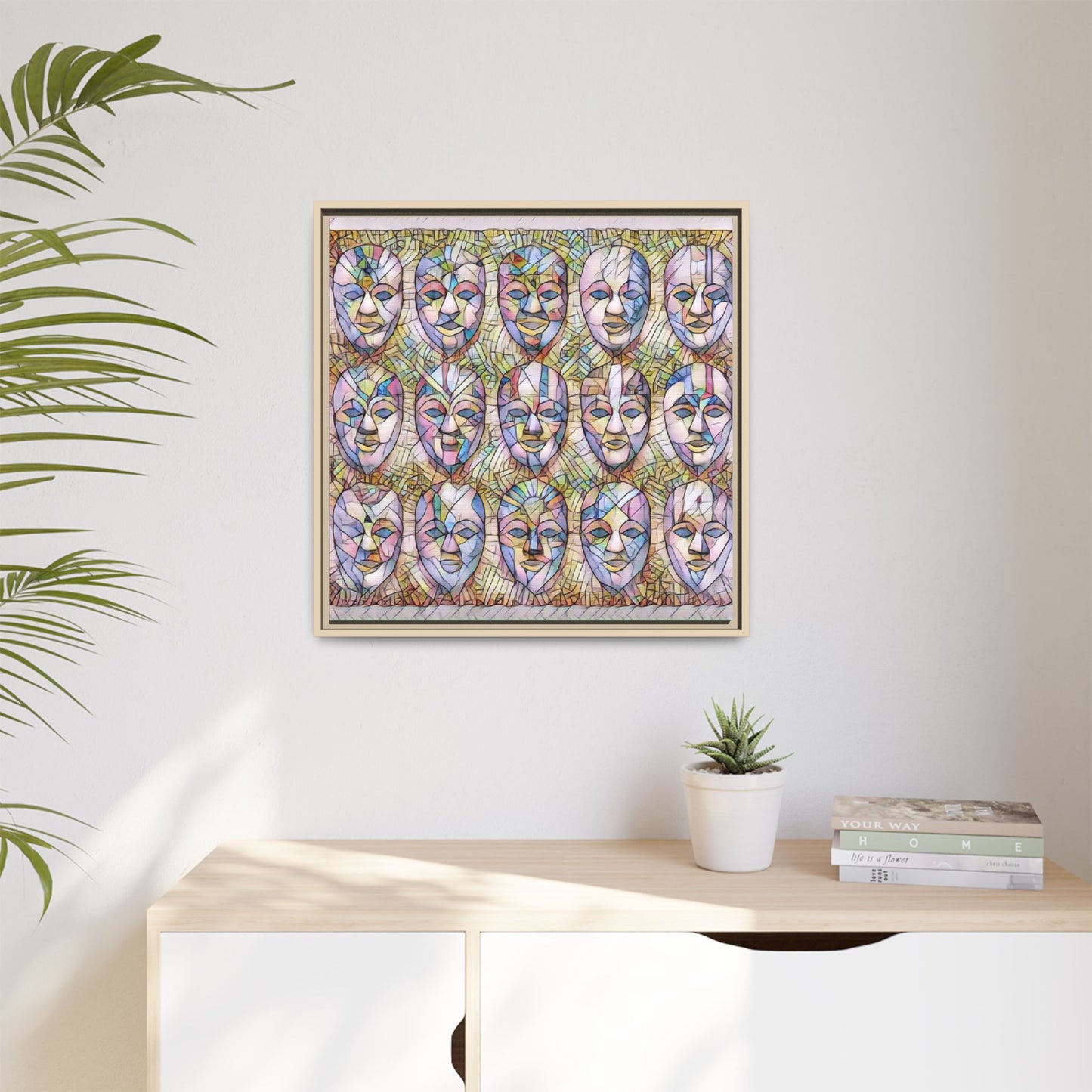 Abstract Mask Art Matte Canvas Print — Framed Multicolor Wall Art