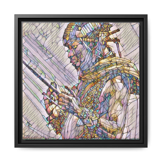 Framed Canvas Art - Colorful Tribal Warrior Portrait (Matte)