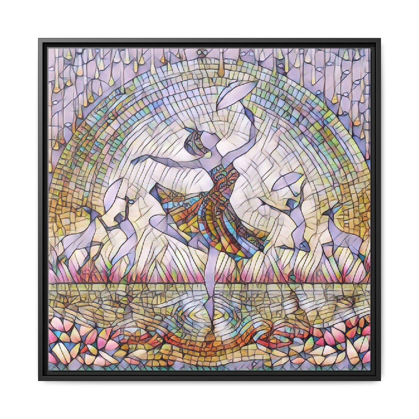 Stained Glass Ballerina Framed Canvas Art — Dancer Mosaic Wall Decor