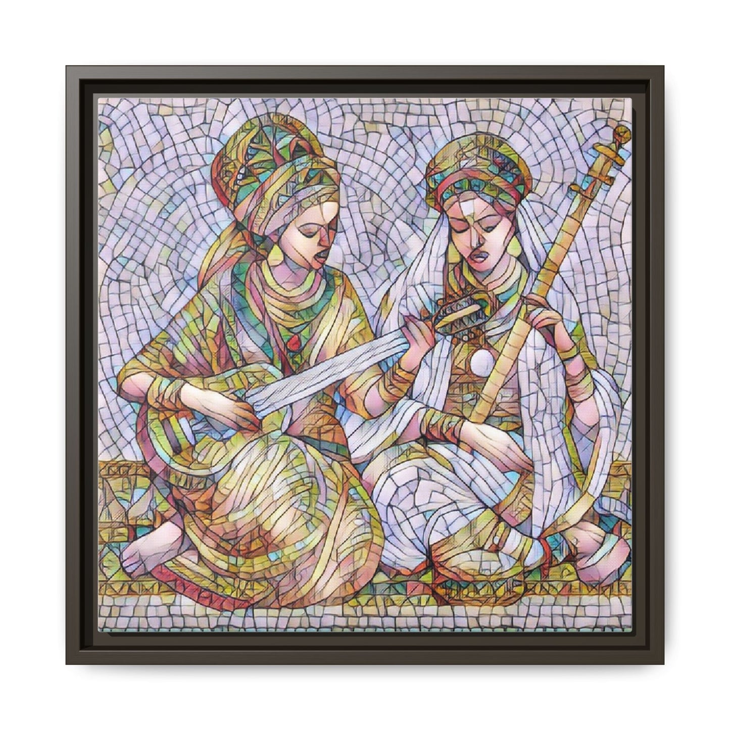 Framed Mosaic Art Print — Two Women Playing Lutes (Matte Canvas)