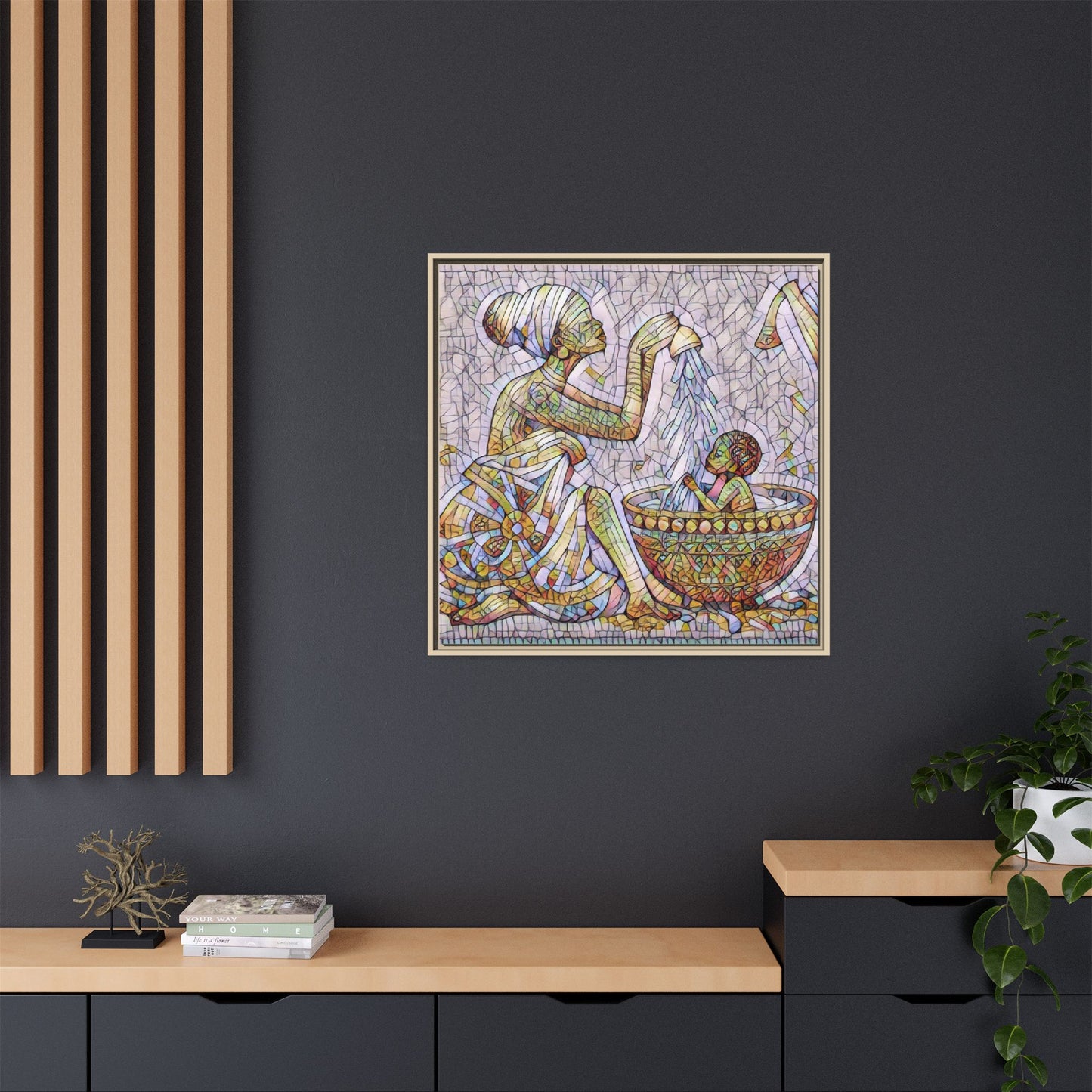 African Mother and Child Mosaic Matte Canvas (Framed)