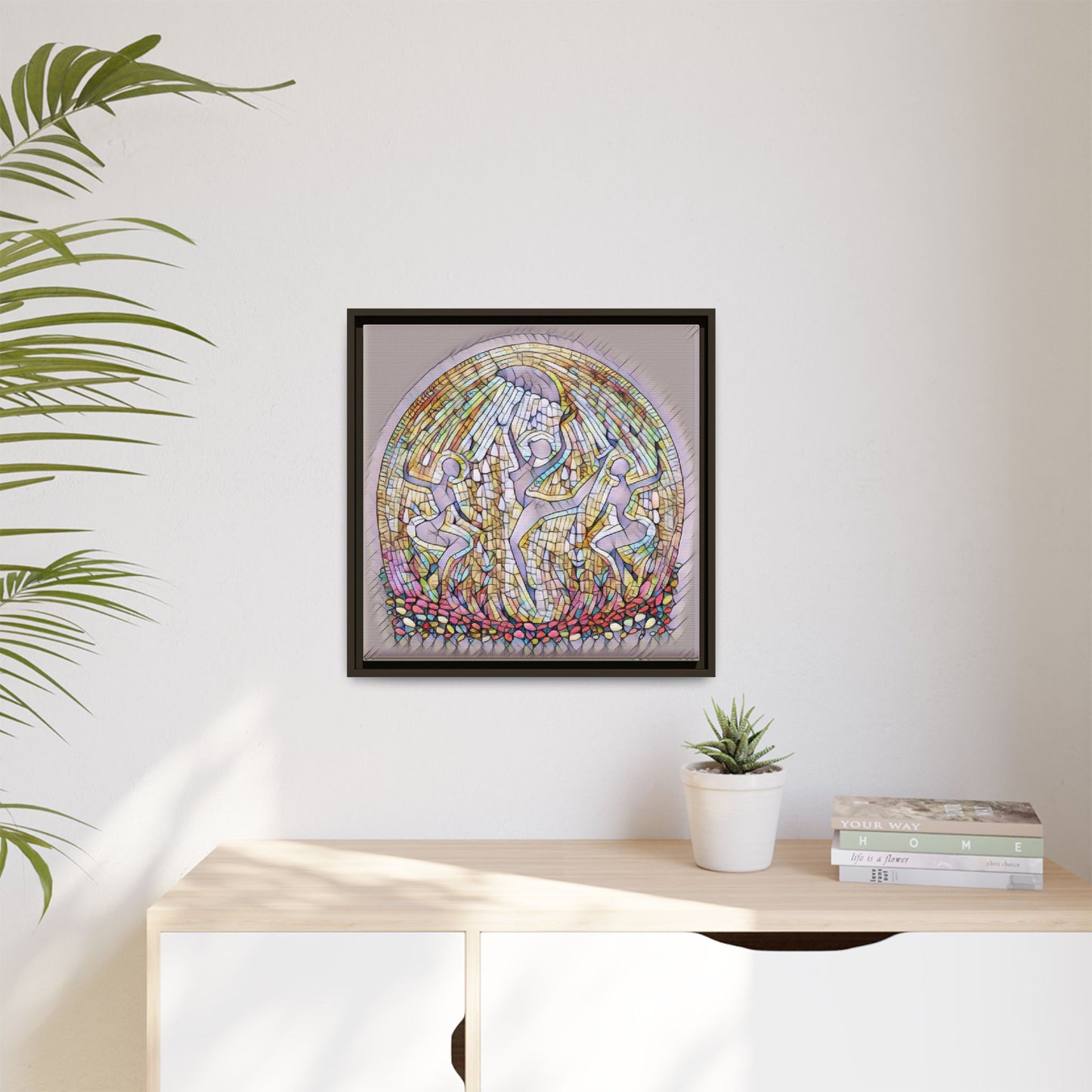 Framed Canvas Art - Stained Glass Dance Trio (Matte Multi-Color)