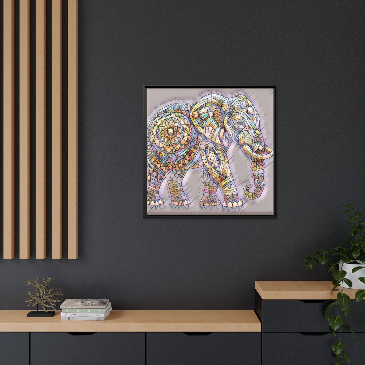 Colorful Mosaic Elephant Framed Canvas Print