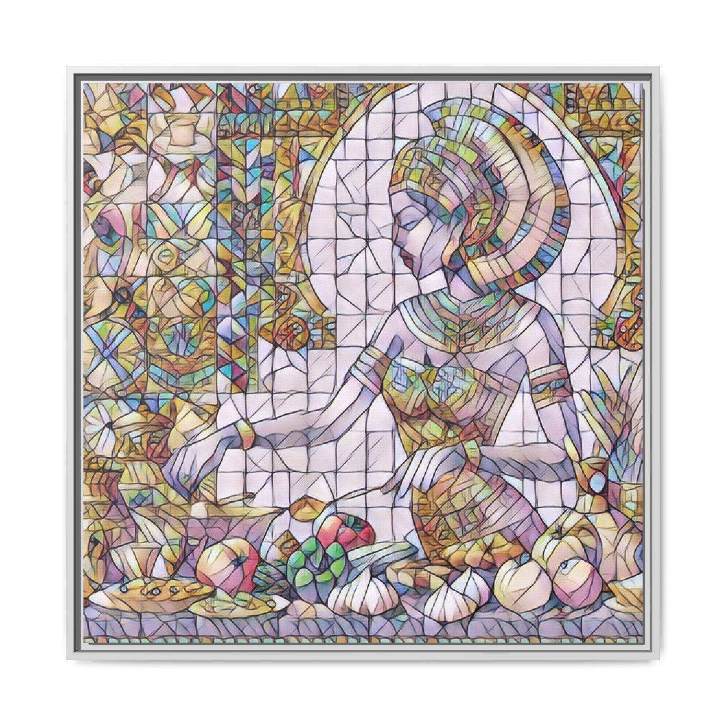 Egyptian Goddess Stained Glass Style Framed Canvas Art