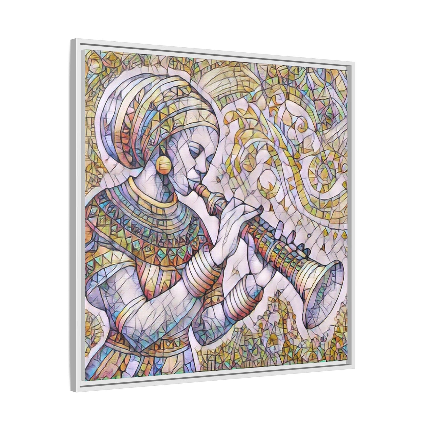 Egyptian Flutist Mosaic Matte Canvas Framed Art