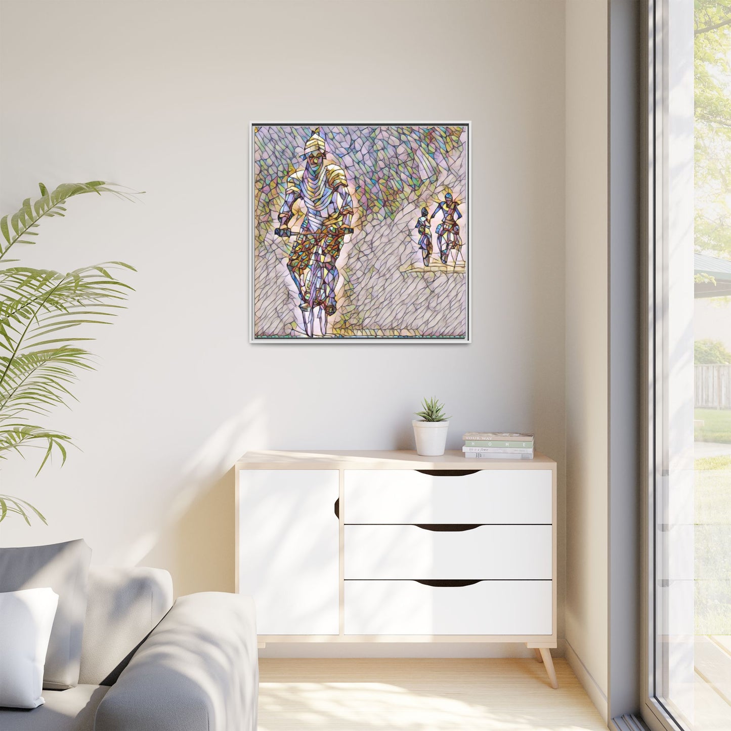 Cyclists Mosaic Matte Canvas Framed Wall Art