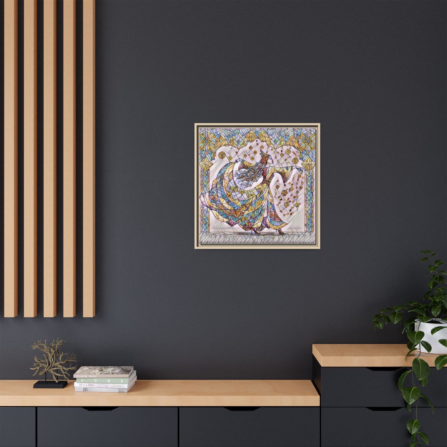 Stained Glass Dancing Dervish Framed Canvas Art