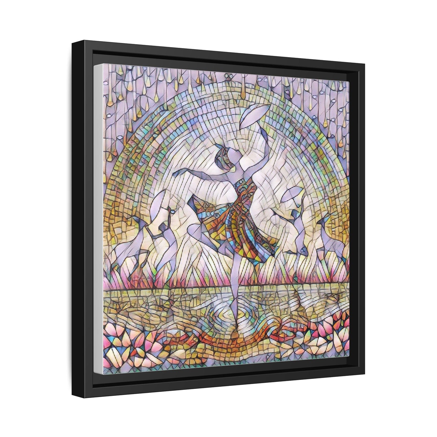 Stained Glass Ballerina Framed Canvas Art — Dancer Mosaic Wall Decor