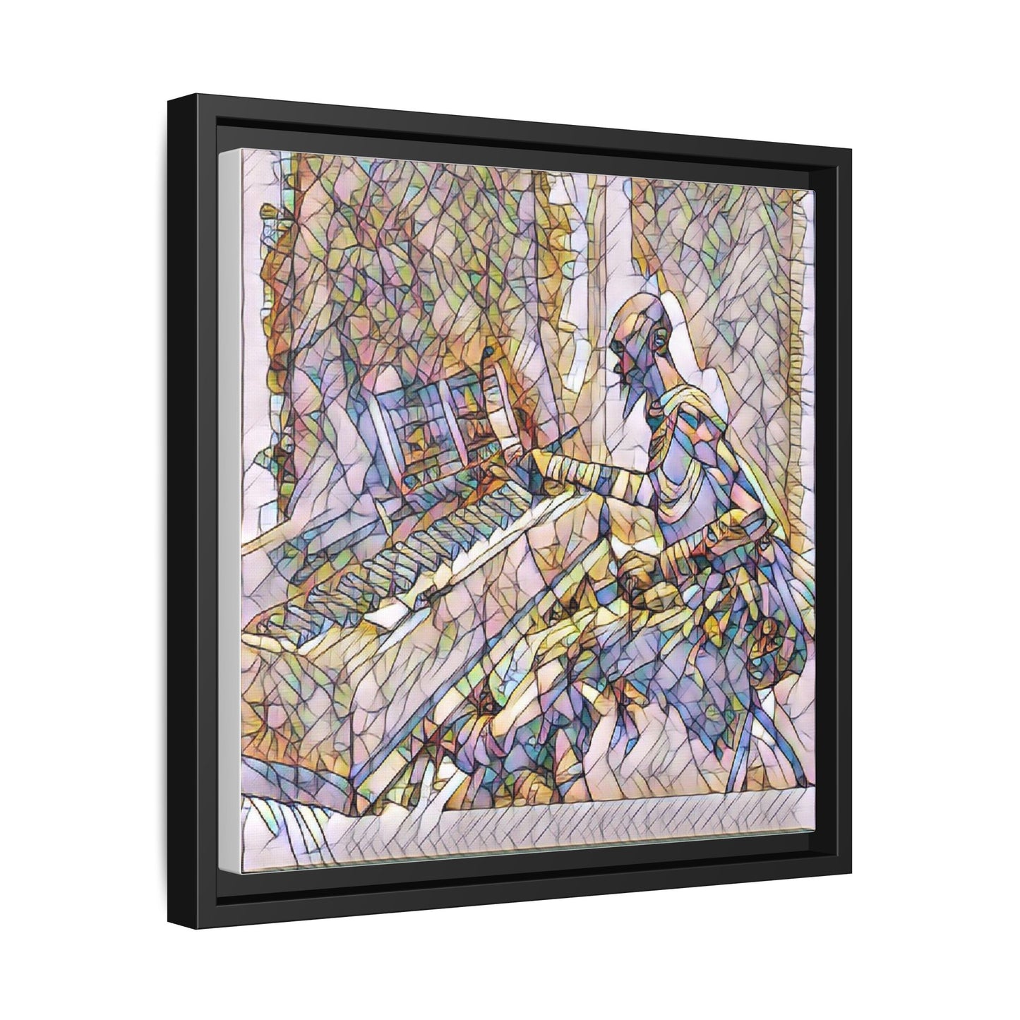 Framed Matte Canvas Art — Colorful Abstract Musician at Piano