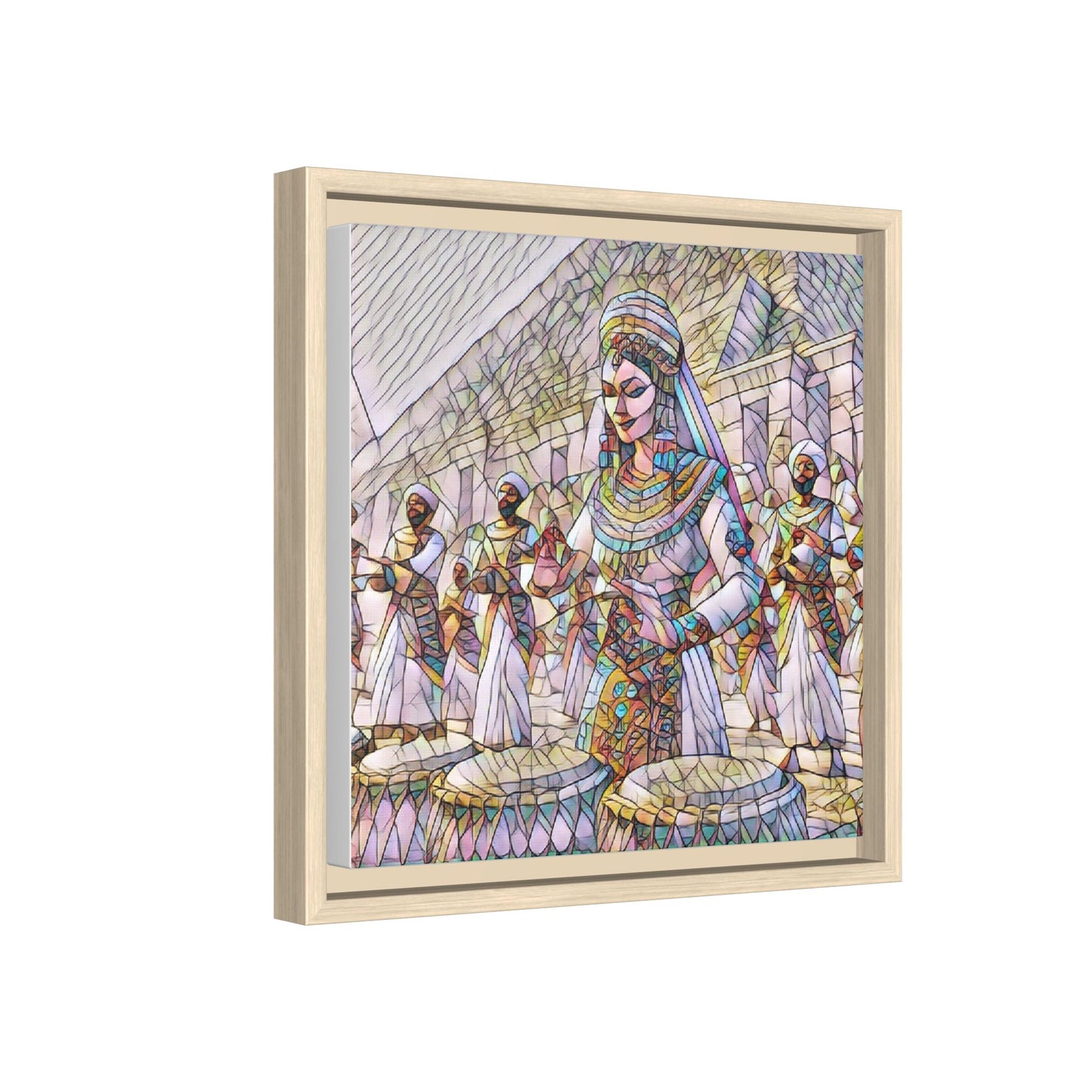 Egyptian Drummers Framed Canvas Art — Colorful Egyptian Dancer Wall Decor