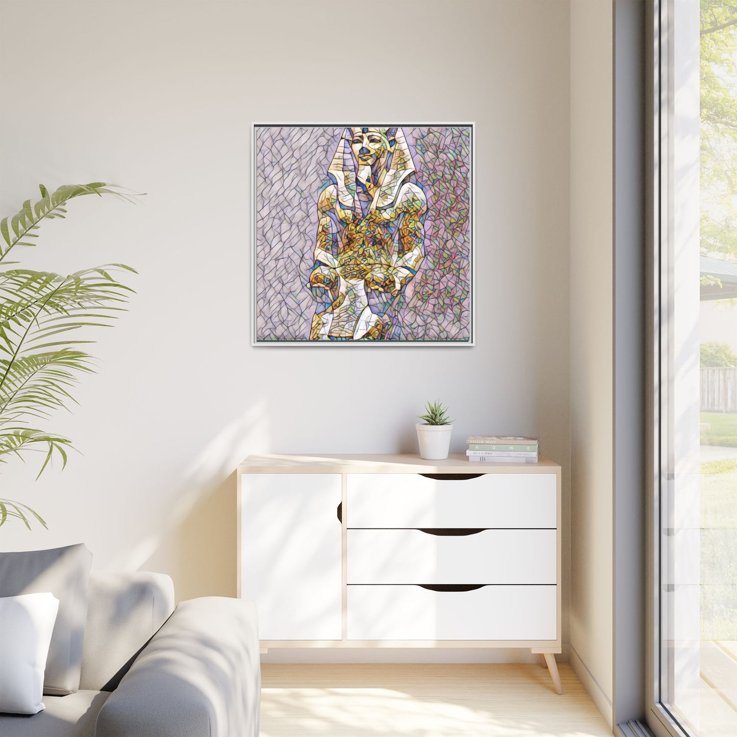 Framed Abstract Pharaoh Matte Canvas Wall Art — Multicolor Egyptian Statue Print