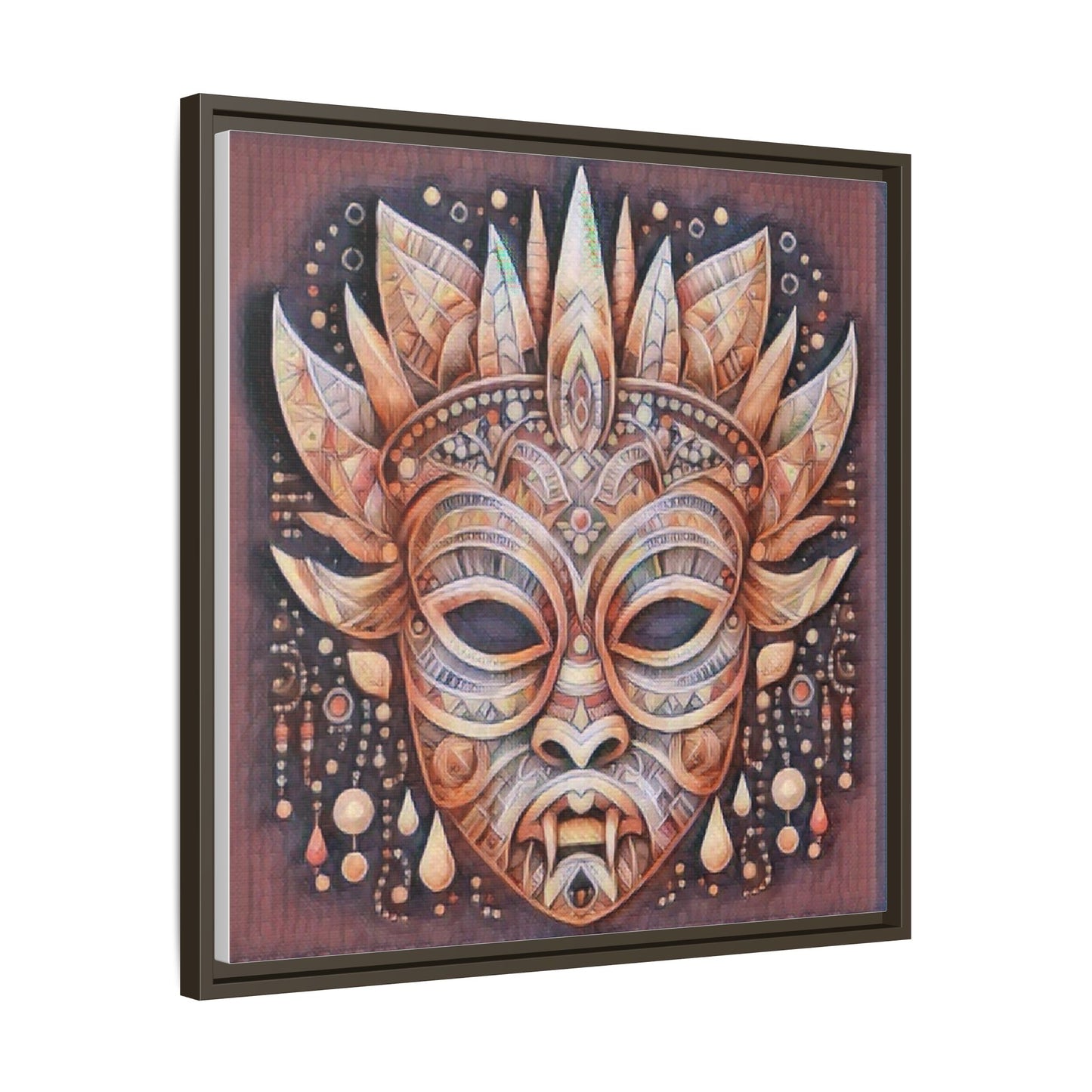 Tribal Sun Mask Framed Canvas Art — Boho Ethnic Wall Decor