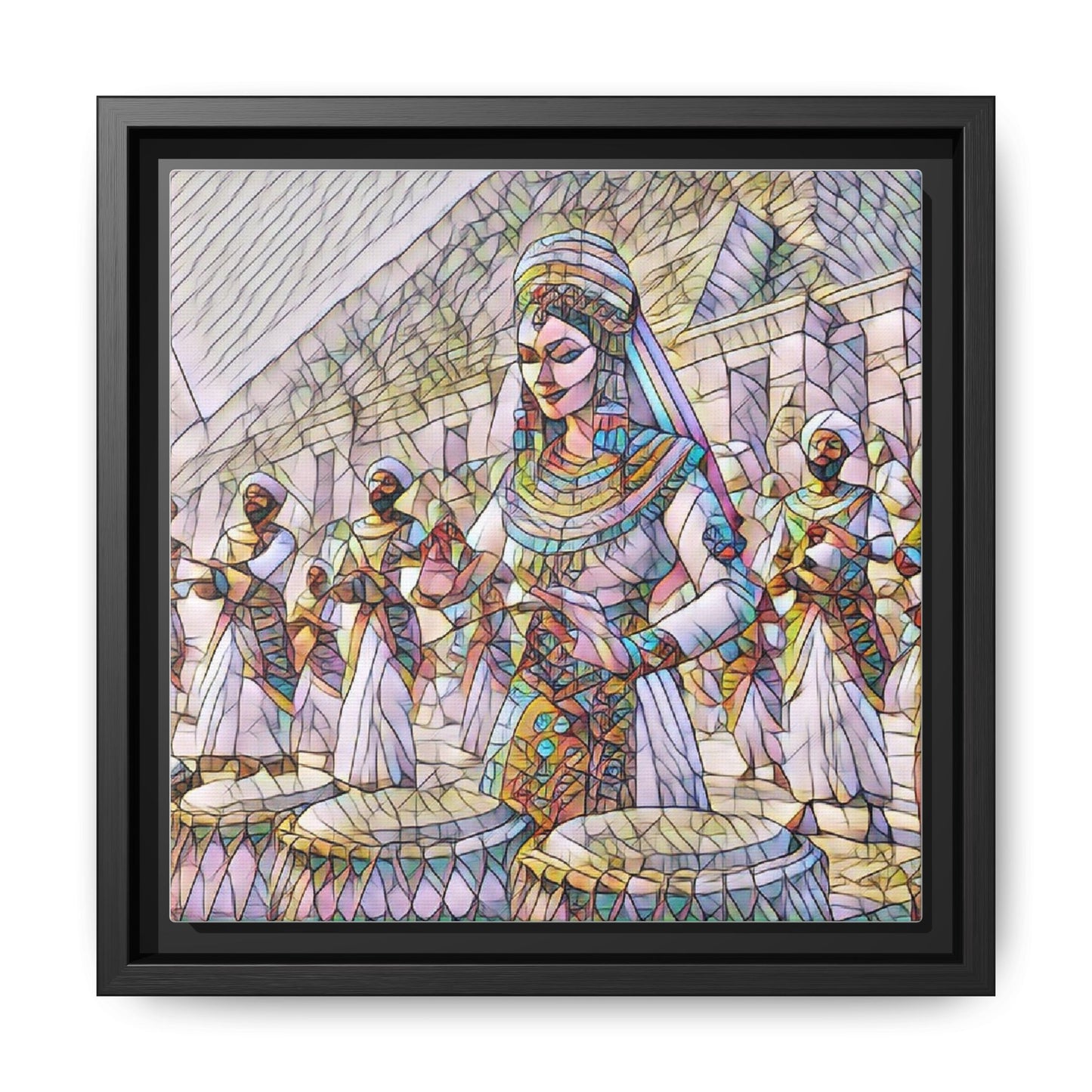 Egyptian Drummers Framed Canvas Art — Colorful Egyptian Dancer Wall Decor