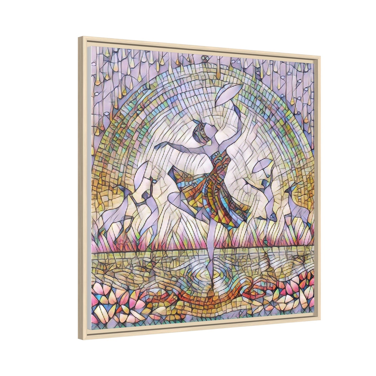 Stained Glass Ballerina Framed Canvas Art — Dancer Mosaic Wall Decor