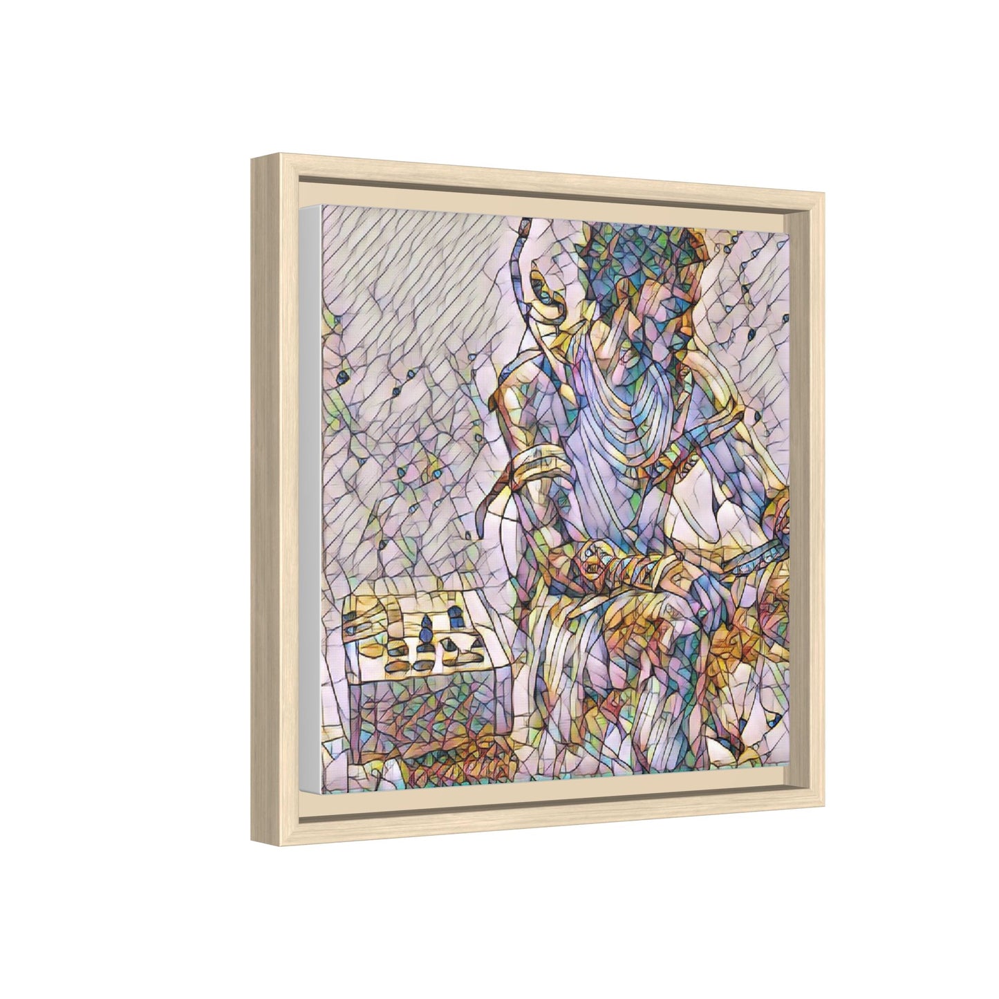 Framed Matte Canvas Art — Abstract Stained-Glass Chess Player