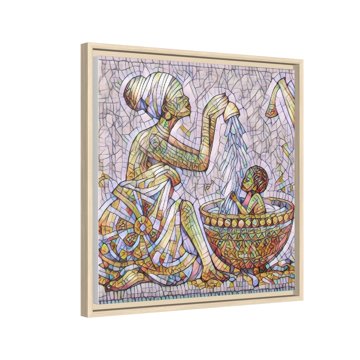 African Mother and Child Mosaic Matte Canvas (Framed)