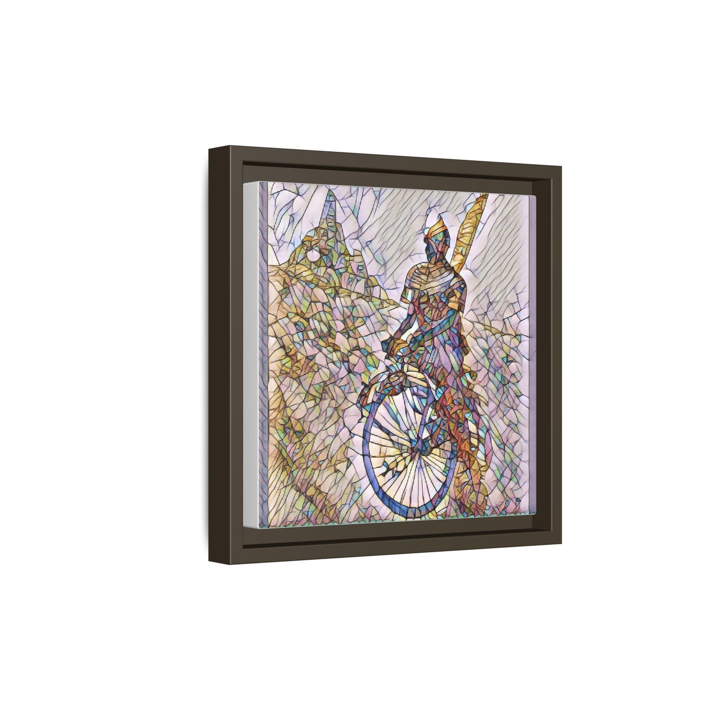 Cyclist Stained Glass Art Print — Framed Matte Canvas