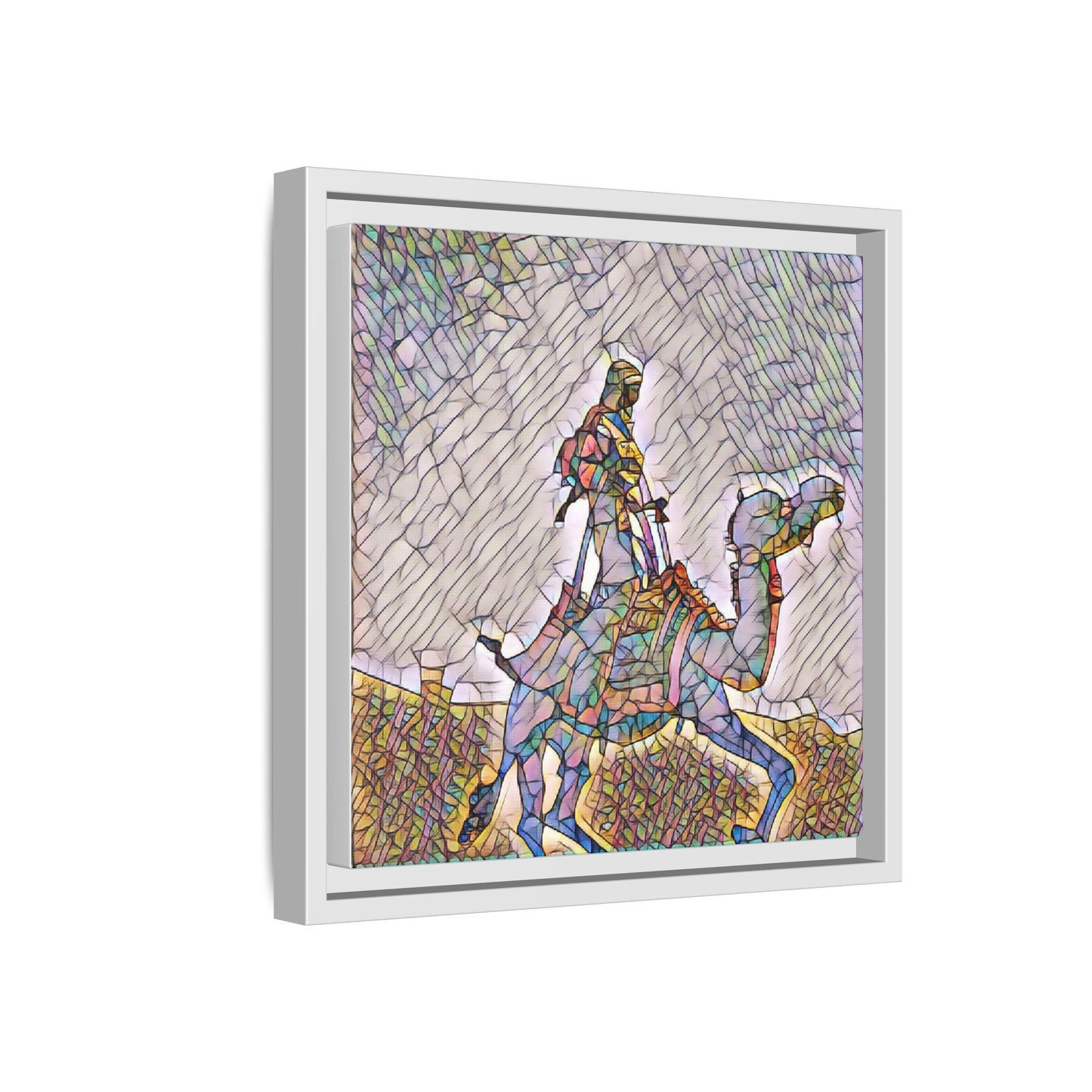 Framed Camel Rider Matte Canvas Art — Colorful Mosaic Desert Wall Decor