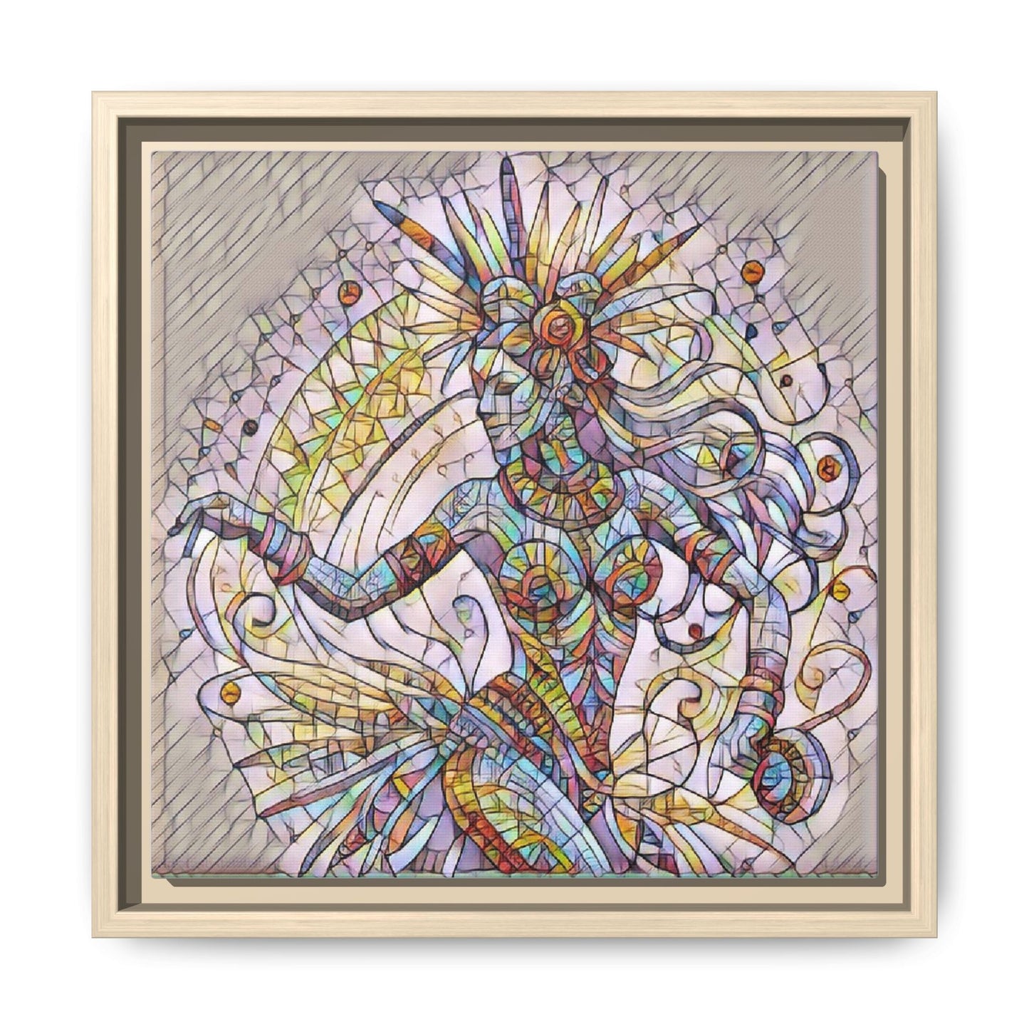 Colorful Mermaid Mosaic Framed Canvas Art — Boho Ocean Wall Decor