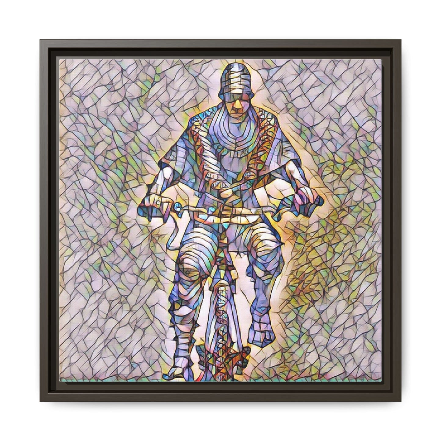 Framed Matte Canvas Art - Stylized Cyclist Illustration