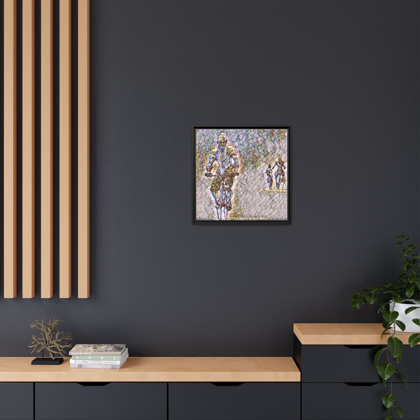 Cyclists Mosaic Matte Canvas Framed Wall Art