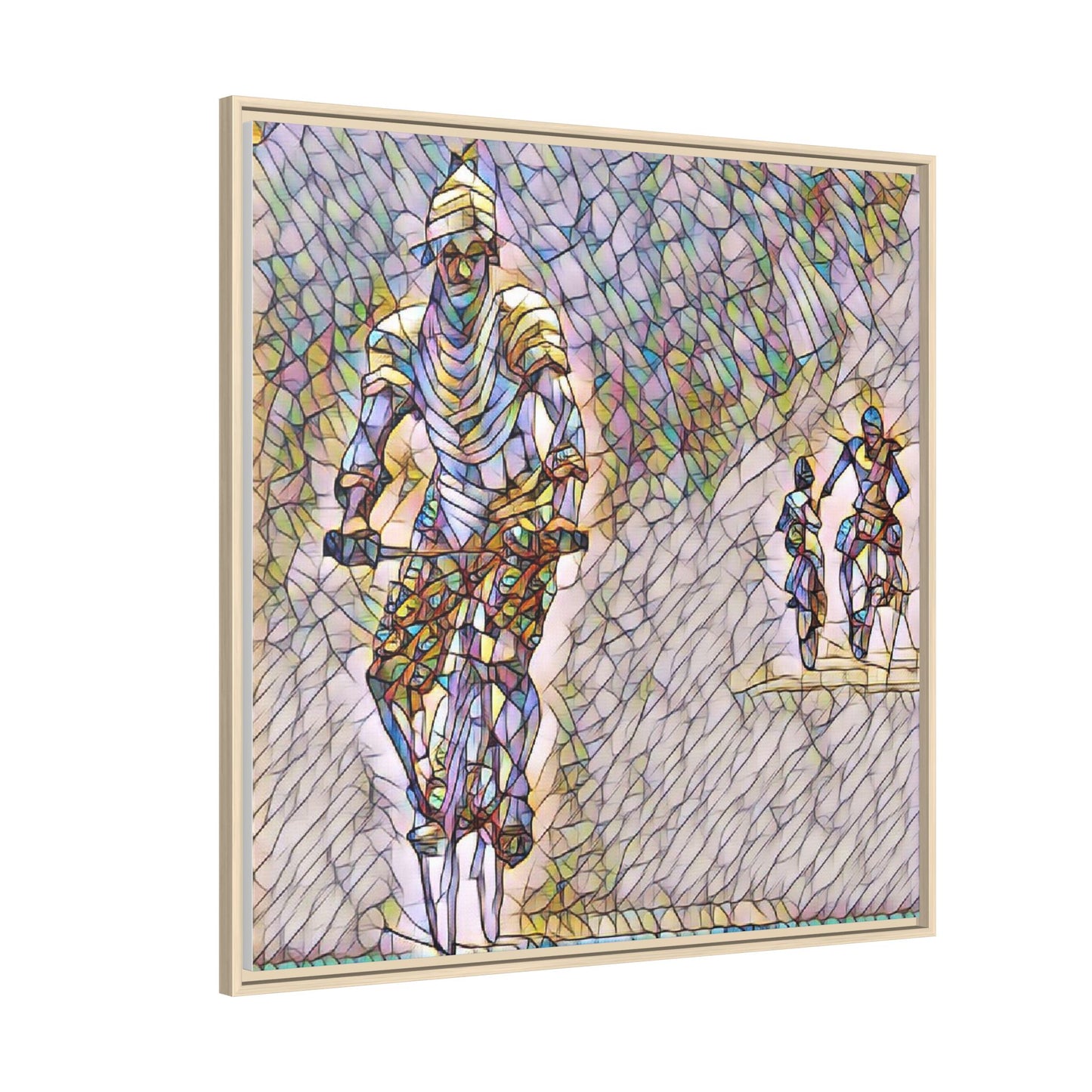 Cyclists Mosaic Matte Canvas Framed Wall Art