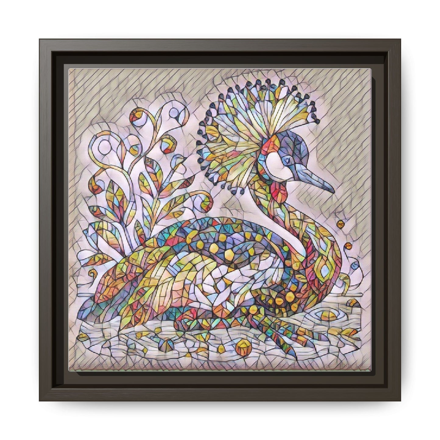 Colorful Peacock Mosaic Framed Canvas Art