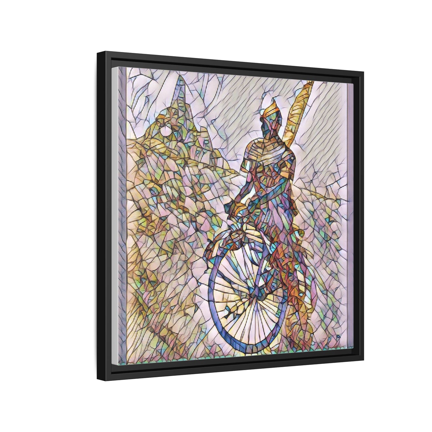 Cyclist Stained Glass Art Print — Framed Matte Canvas