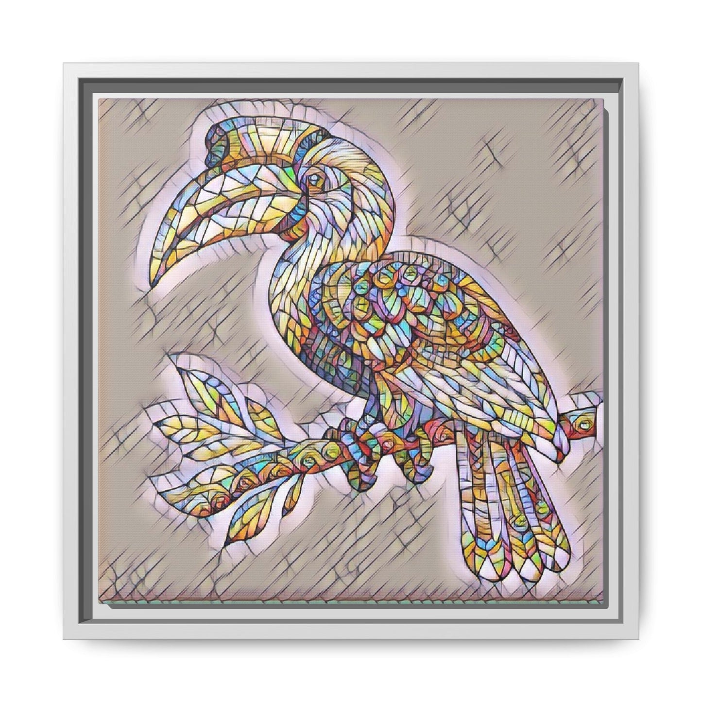 Colorful Stained Glass Toucan Matte Canvas Framed Wall Art