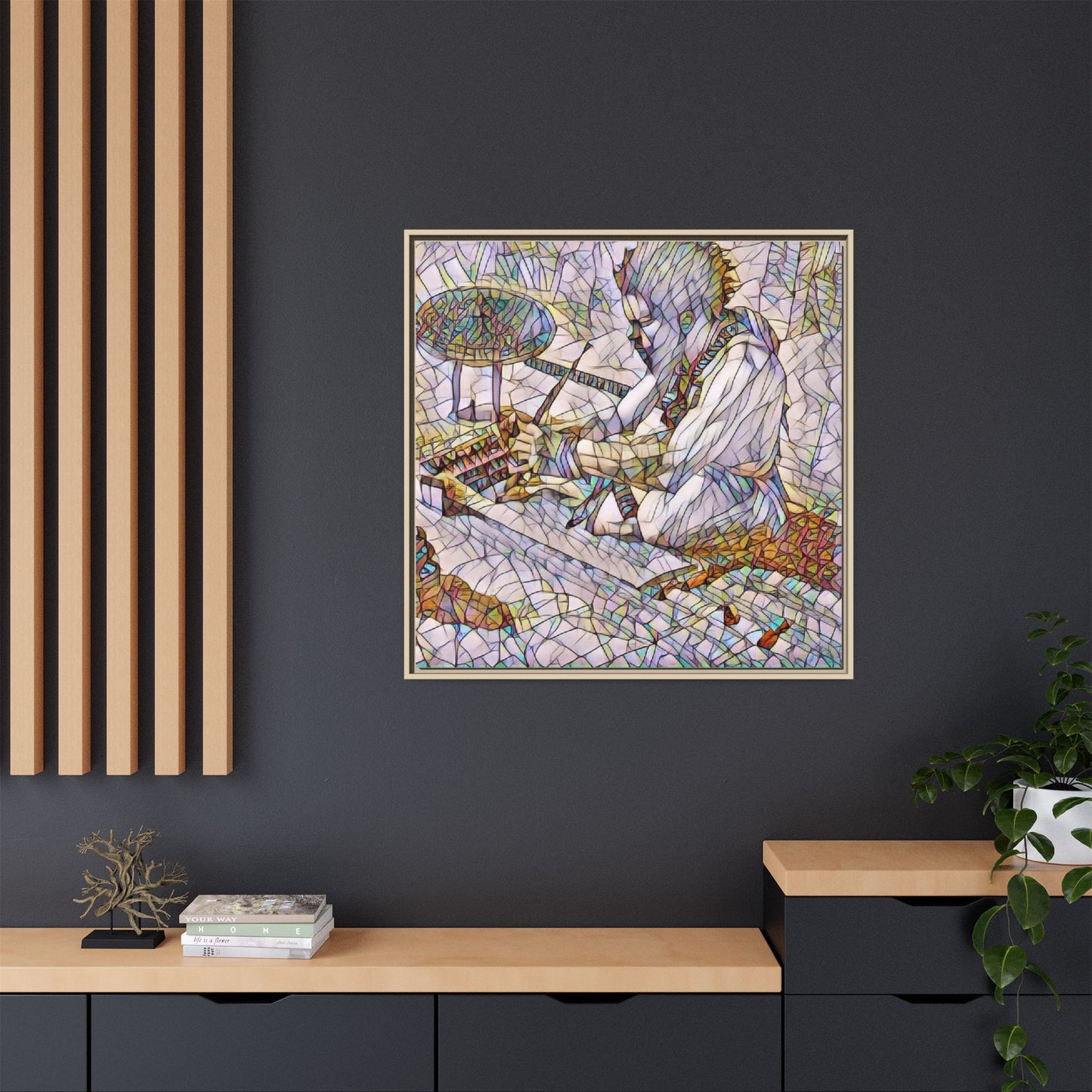 Framed Matte Canvas — Abstract Drummer Mosaic Wall Art