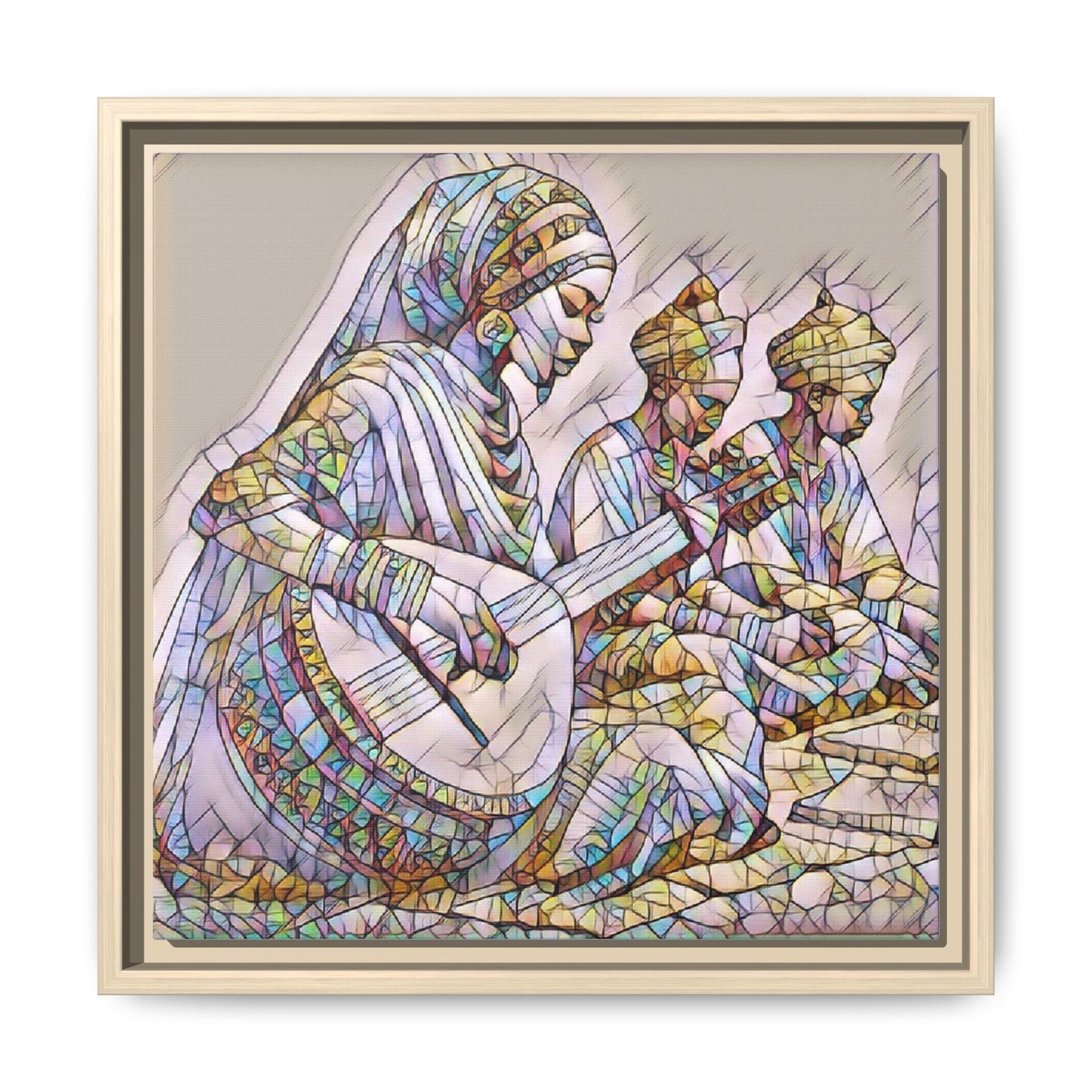 Framed Matte Canvas: Colorful Moroccan Musicians Wall Art
