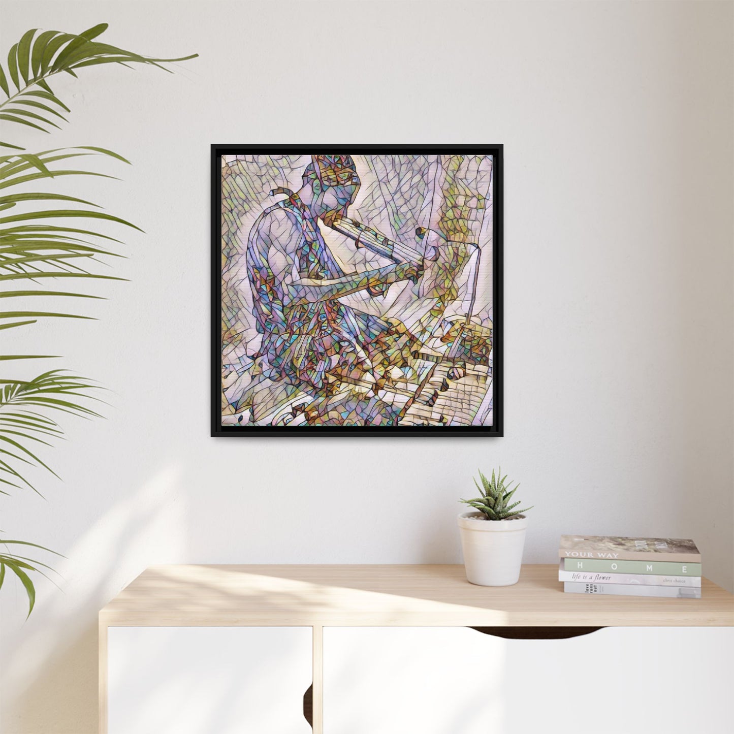 Abstract Violinist Matte Framed Canvas – Colorful Musical Art Print
