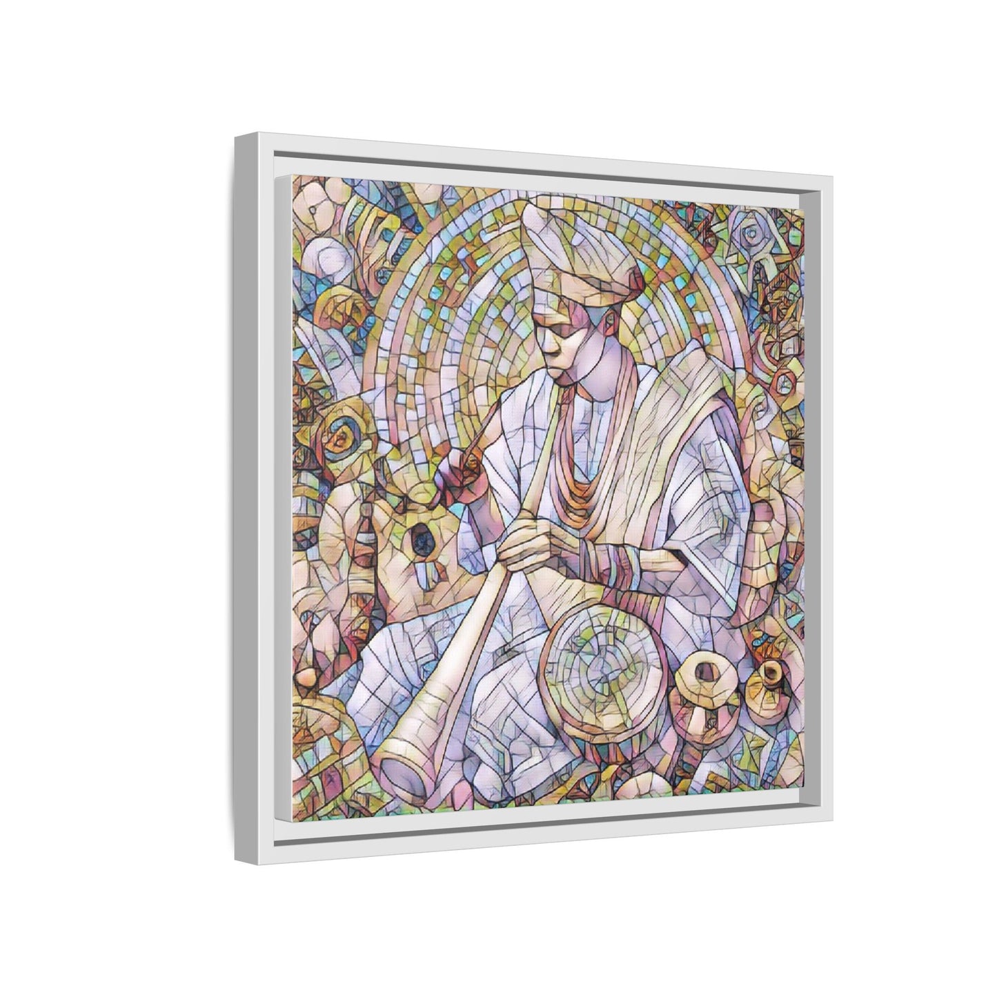 Framed Matte Canvas Print — African Drummer Mosaic Art