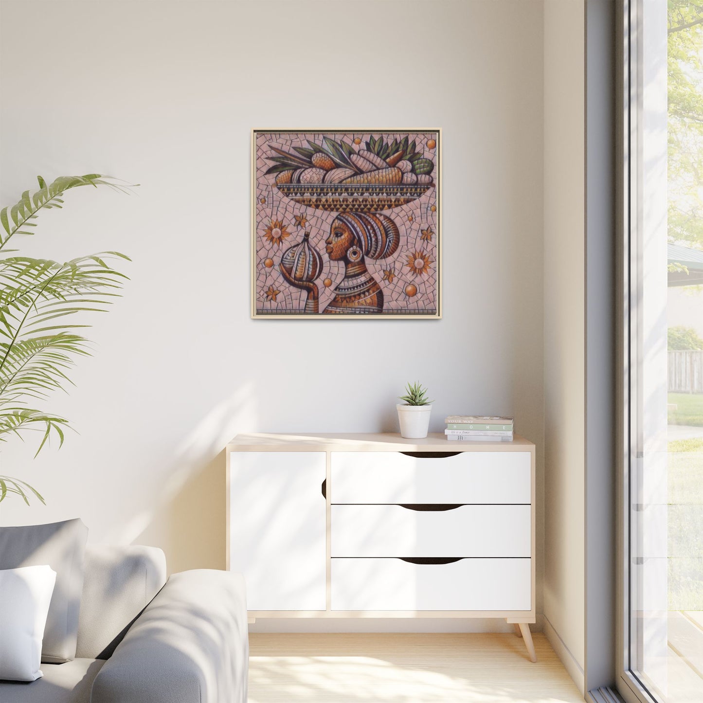 Egyptian Mosaic Goddess Matte Framed Canvas Wall Art
