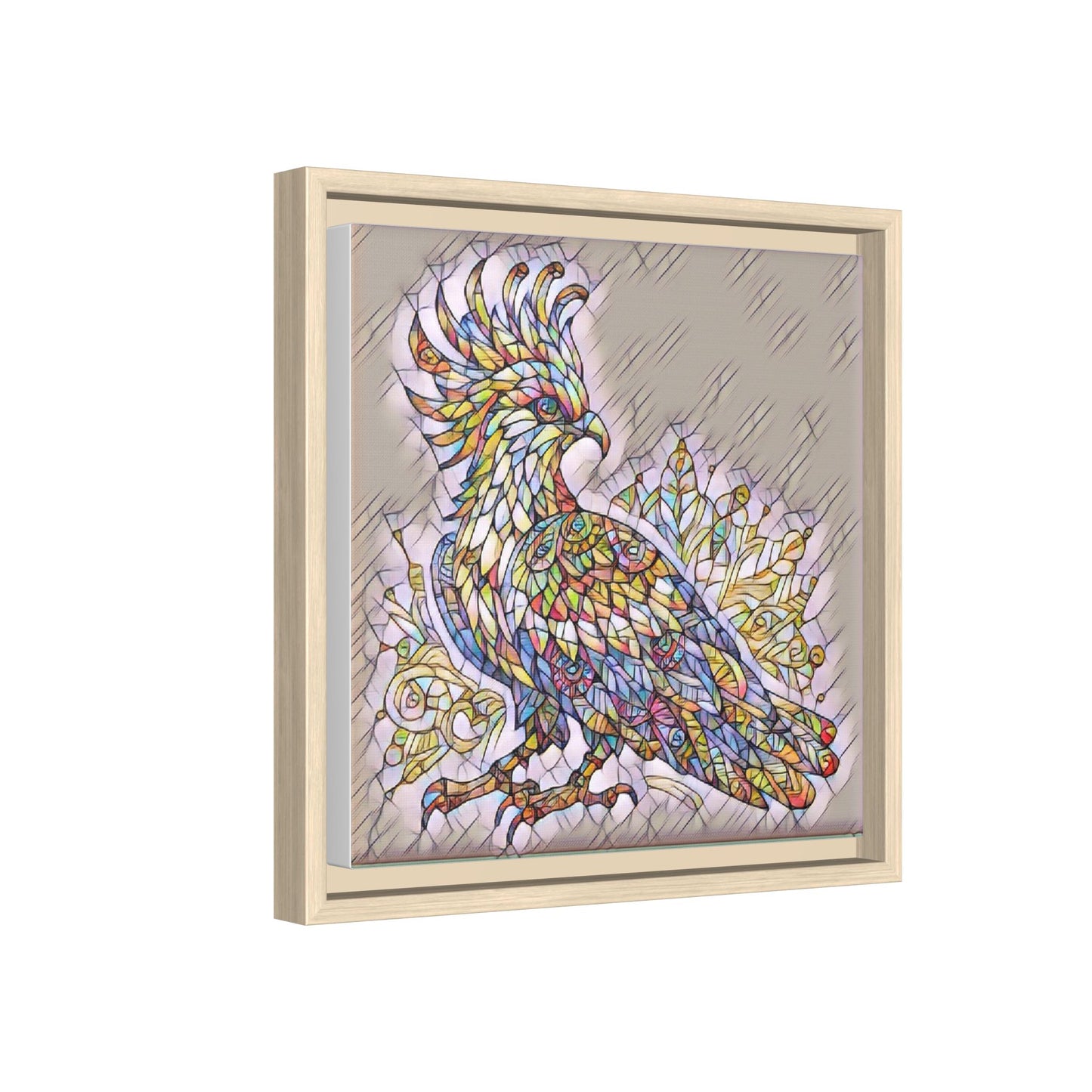 Colorful Stained-Glass Cockatoo Matte Framed Canvas