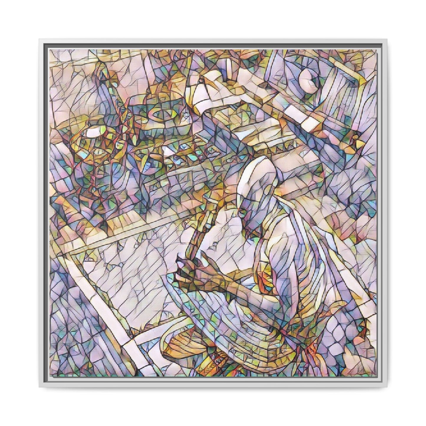 Stained-Glass DJ Matte Canvas Print (Framed) — Colorful Music Room Wall Art