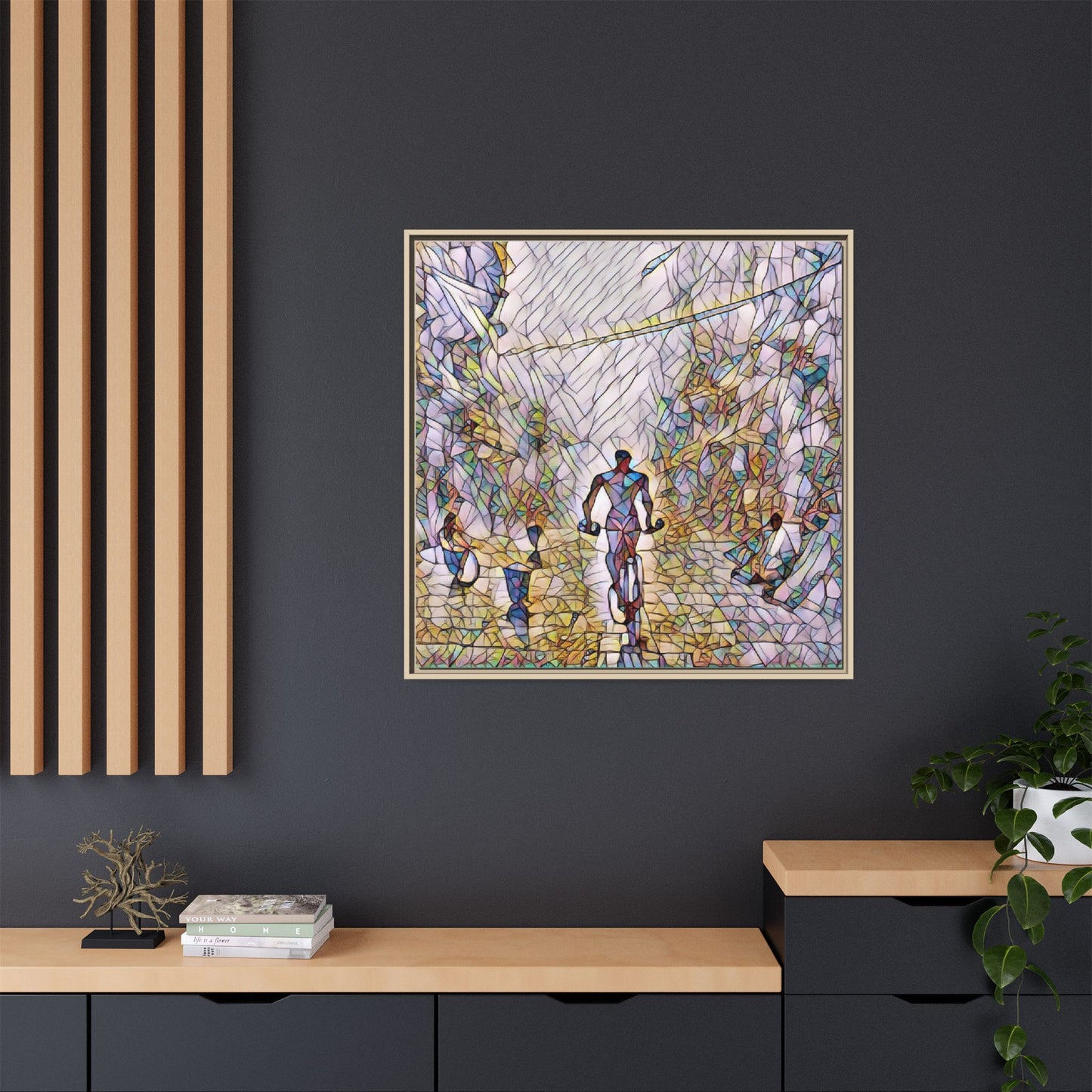 Cyclist Stained-Glass Matte Canvas Framed Wall Art