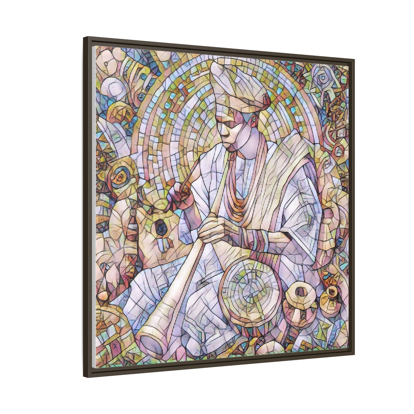 Framed Matte Canvas Print — African Drummer Mosaic Art