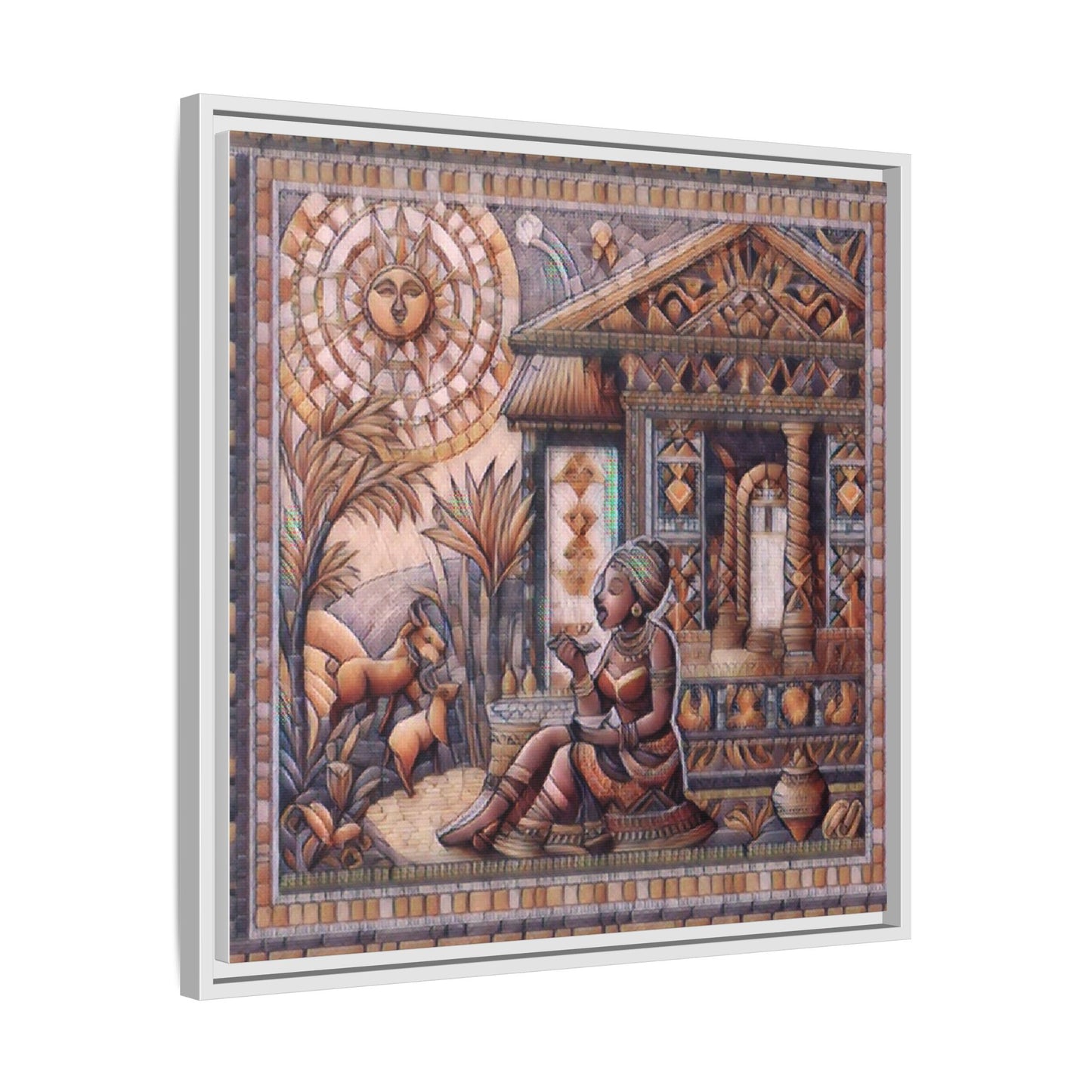 Egyptian Goddess Mosaic Framed Canvas Art — Colorful Ancient Ritual Wall Decor